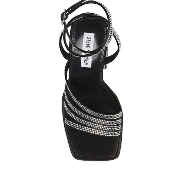 Steve Madden Women’s Black Rhinestones Cocktails Platform Dress Sandals - Picture 8 of 12